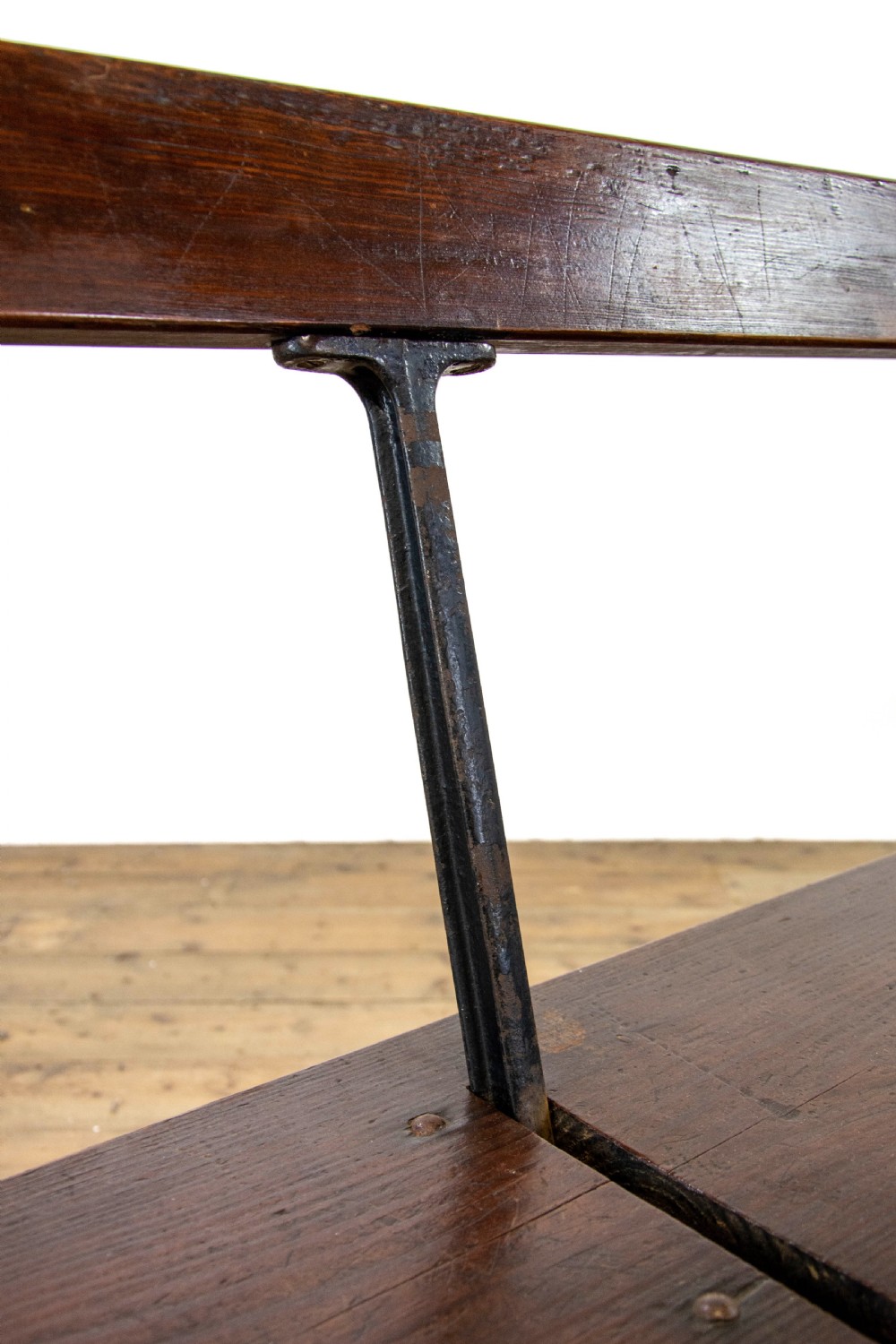 Reversible Antique Pitch Pine Station Bench View III
