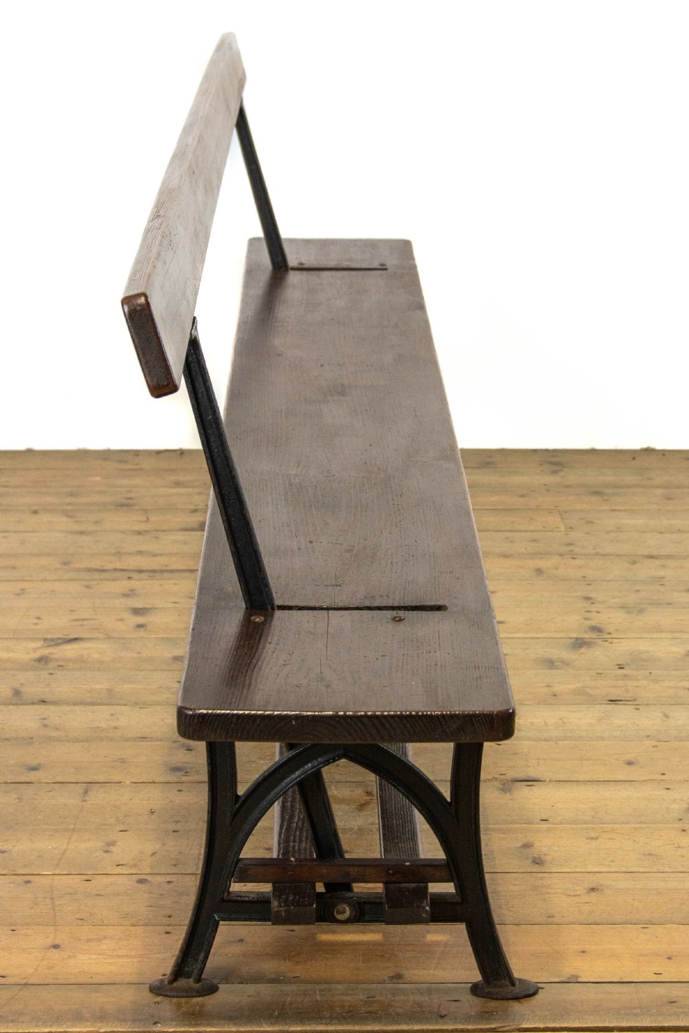 Reversible Antique Pitch Pine Station Bench View V