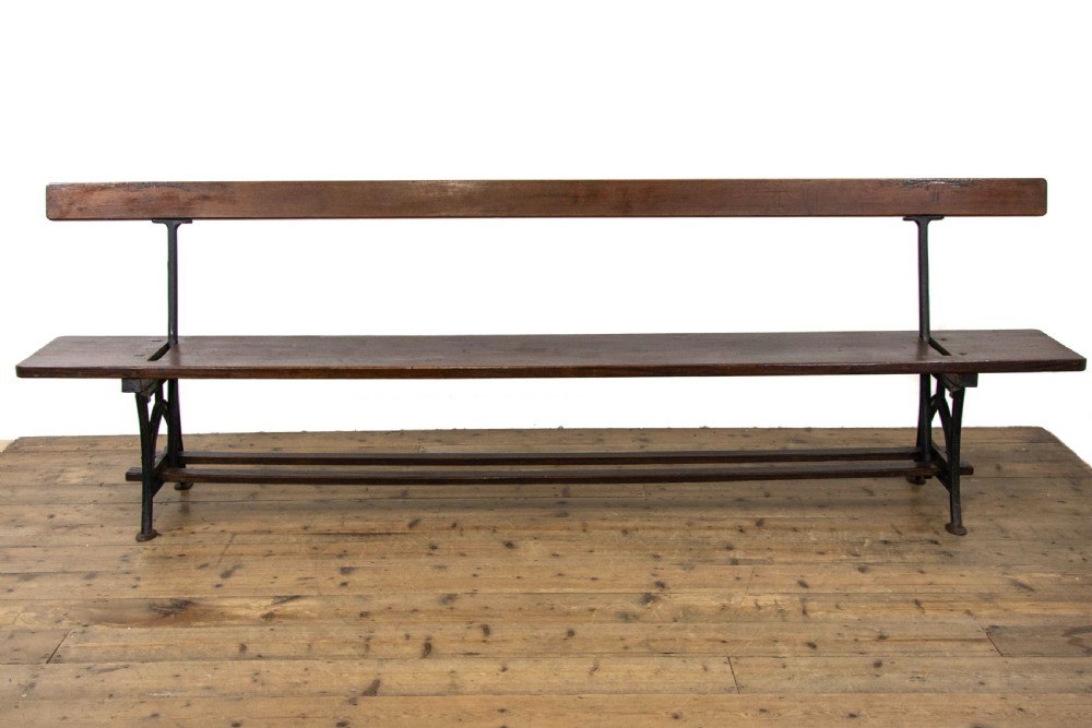 Reversible Antique Pitch Pine Station Bench View VII