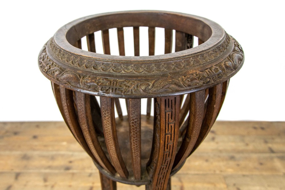 Antique Carved Hardwood Jardiniere Stand View VI