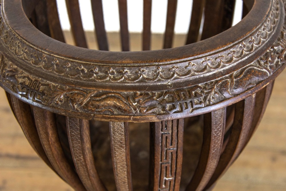 Antique Carved Hardwood Jardiniere Stand View X