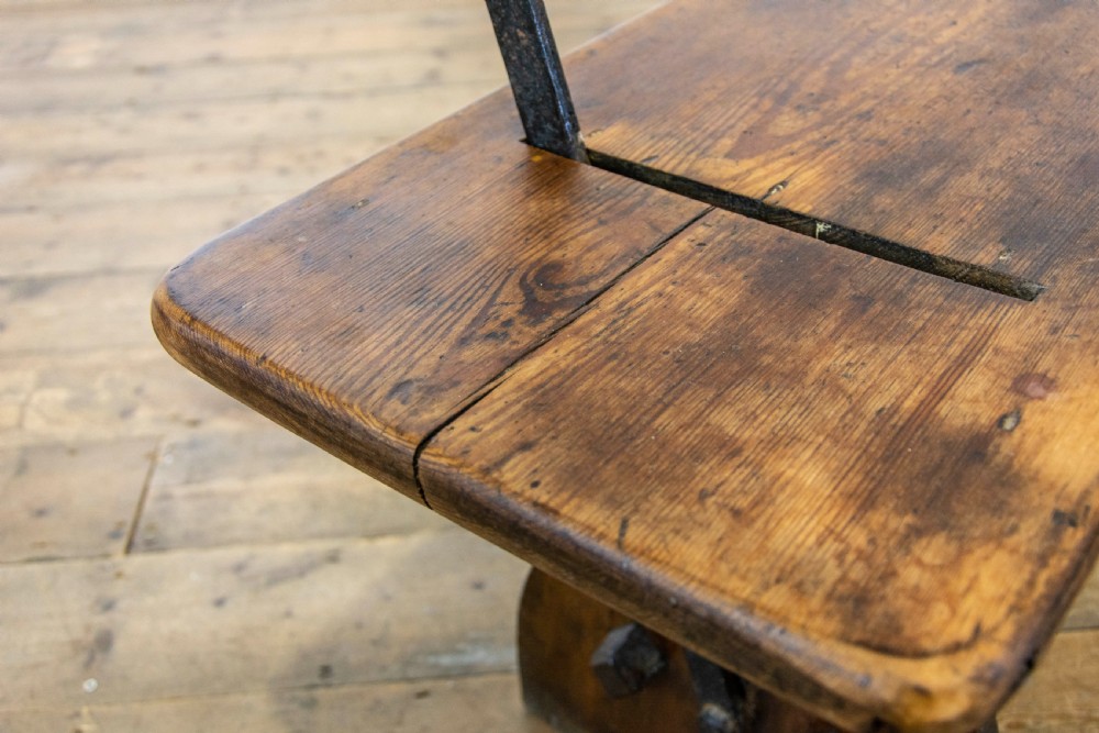 Antique Pitch Pine Bench with Flip Over Back  View V
