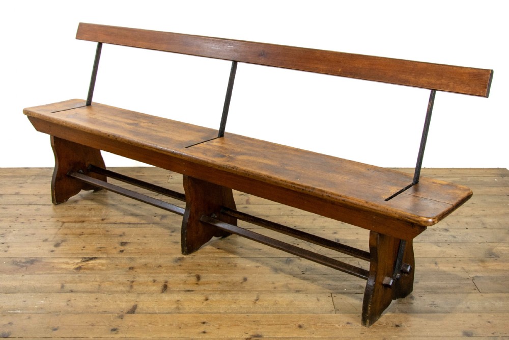 Antique Pitch Pine Bench with Flip Over Back  View X