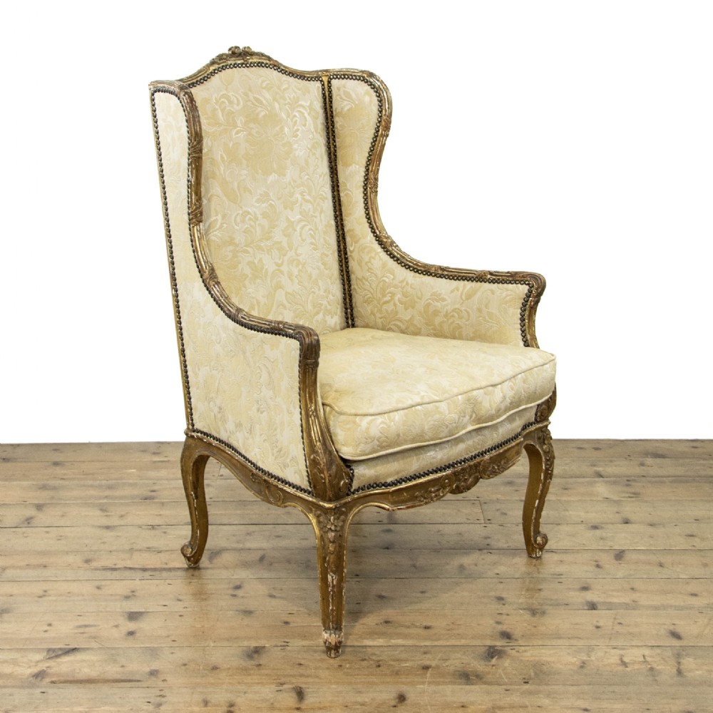 Antique Gilt Frame Wing Armchair 