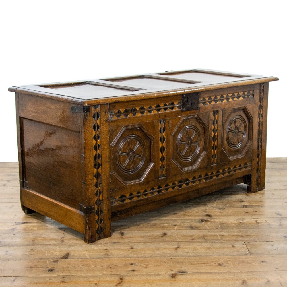 Antique 17th Century Inlaid Oak Coffer 