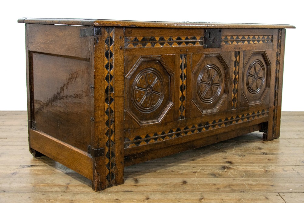 Antique 17th Century Inlaid Oak Coffer  View II