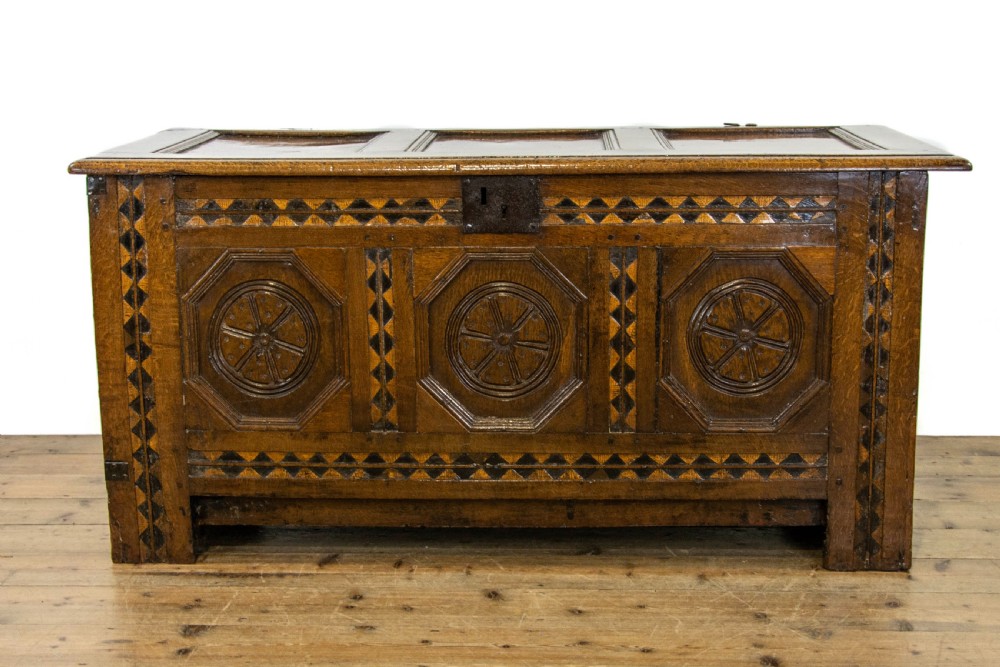 Antique 17th Century Inlaid Oak Coffer  View III