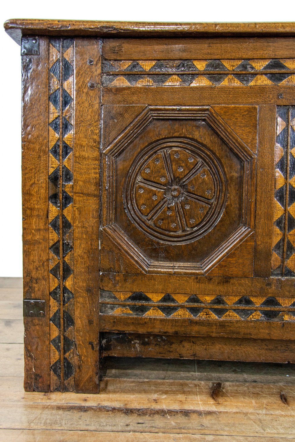 Antique 17th Century Inlaid Oak Coffer  View IV
