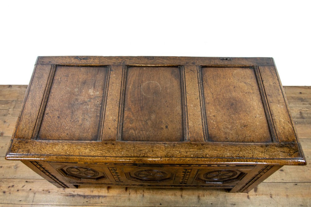 Antique 17th Century Inlaid Oak Coffer  View V