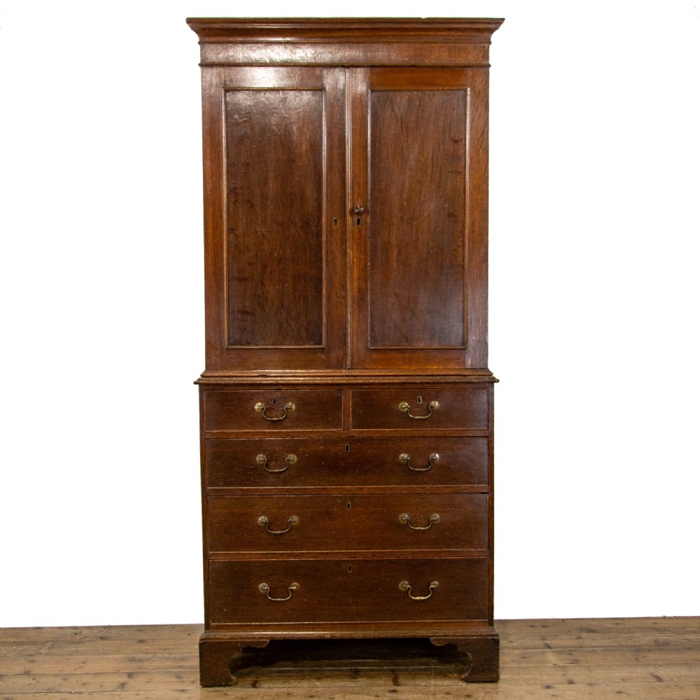 Narrow Antique Oak Linen Press Cupboard