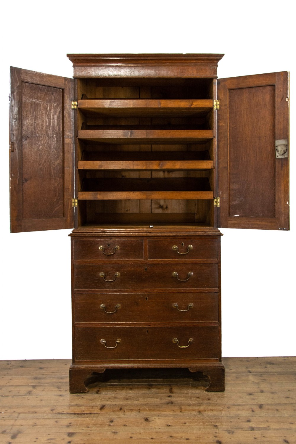 Narrow Antique Oak Linen Press Cupboard View III