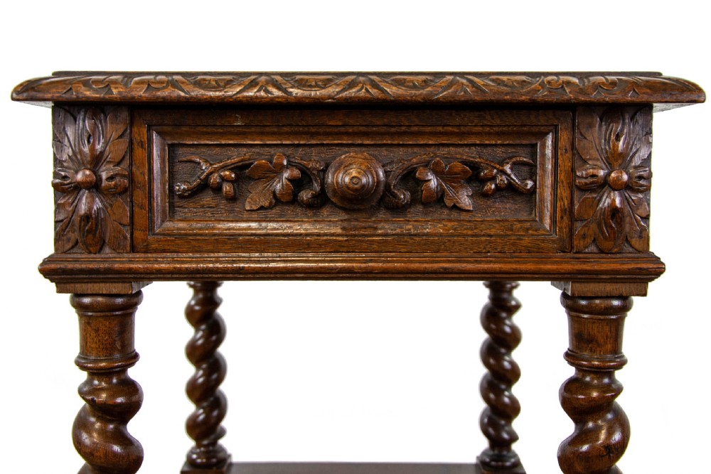 Unusual Victorian Carved Side Table with Drawer View IV