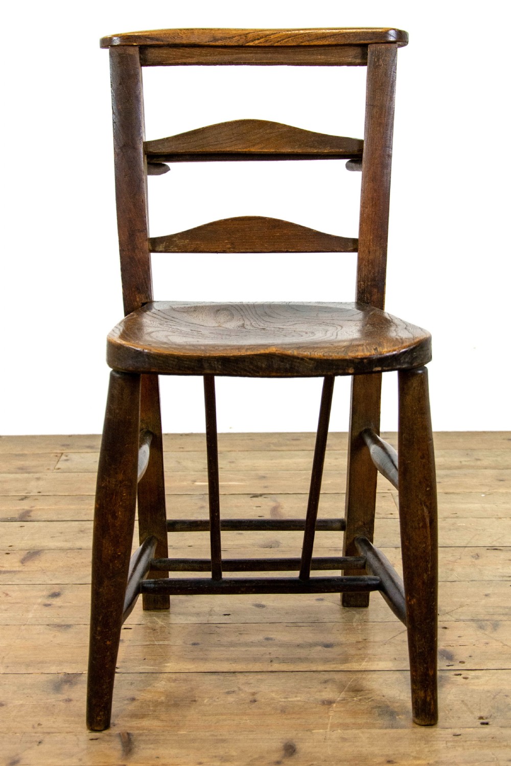 Set of Six Antique Elm Chapel Chairs View IV