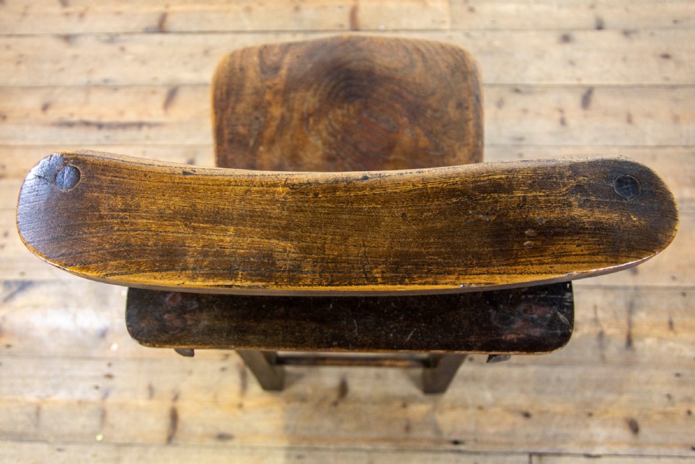 Set of Six Antique Elm Chapel Chairs View VI