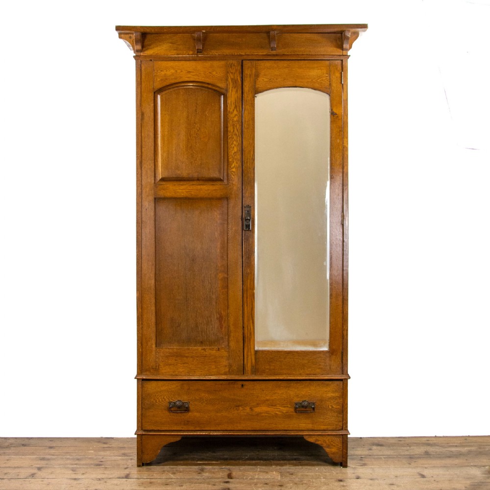 Arts and Crafts Oak Wardrobe with Mirror 