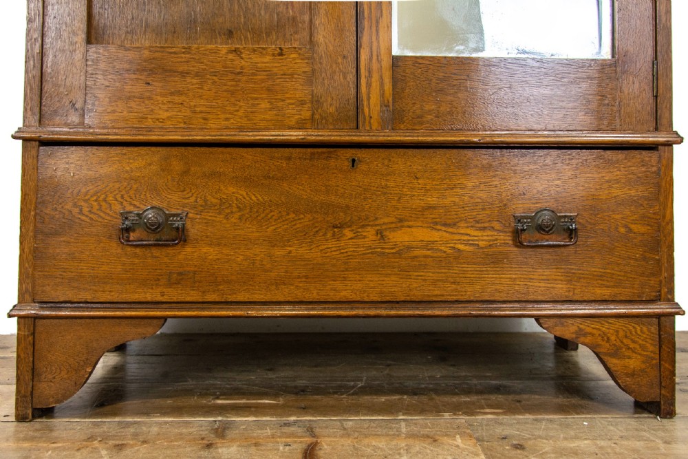 Arts and Crafts Oak Wardrobe with Mirror  View II