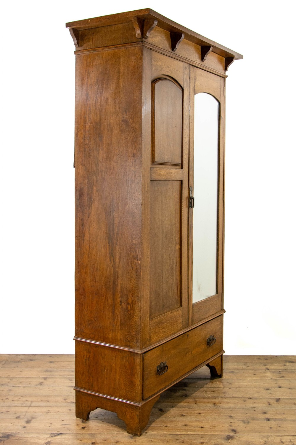 Arts and Crafts Oak Wardrobe with Mirror  View V