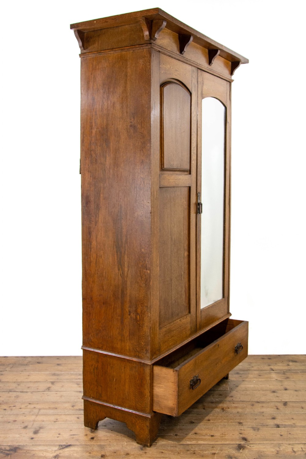 Arts and Crafts Oak Wardrobe with Mirror  View VIII