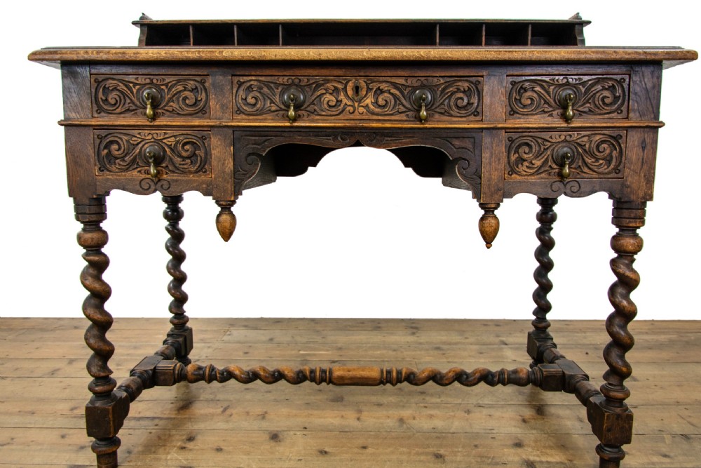 Victorian Antique Oak Carved Desk View IX
