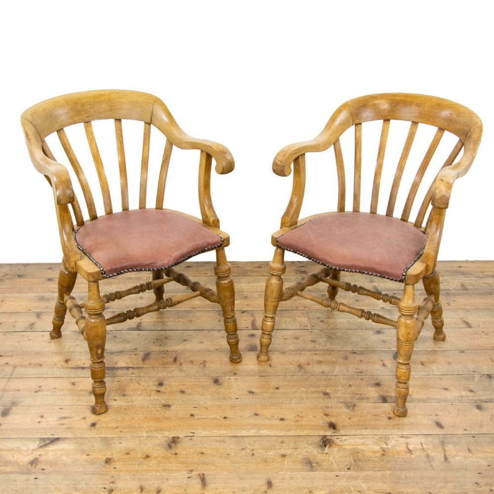 Pair of Antique Beech Smokers Bow Chairs