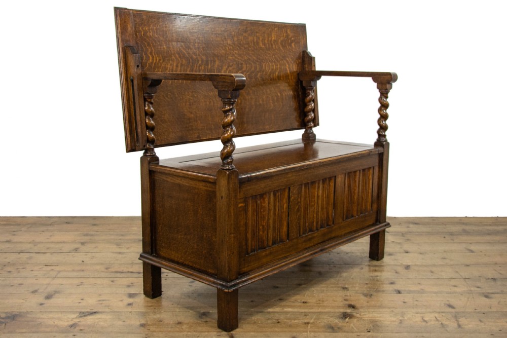 Early 20th Century Antique Oak Monks Bench View II