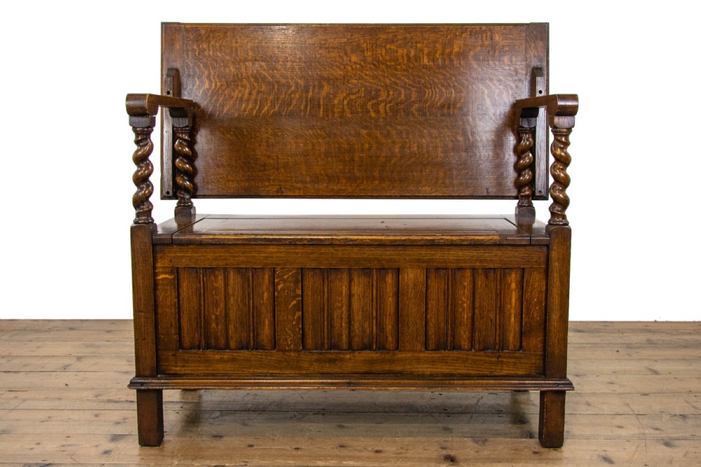 Early 20th Century Antique Oak Monks Bench View III