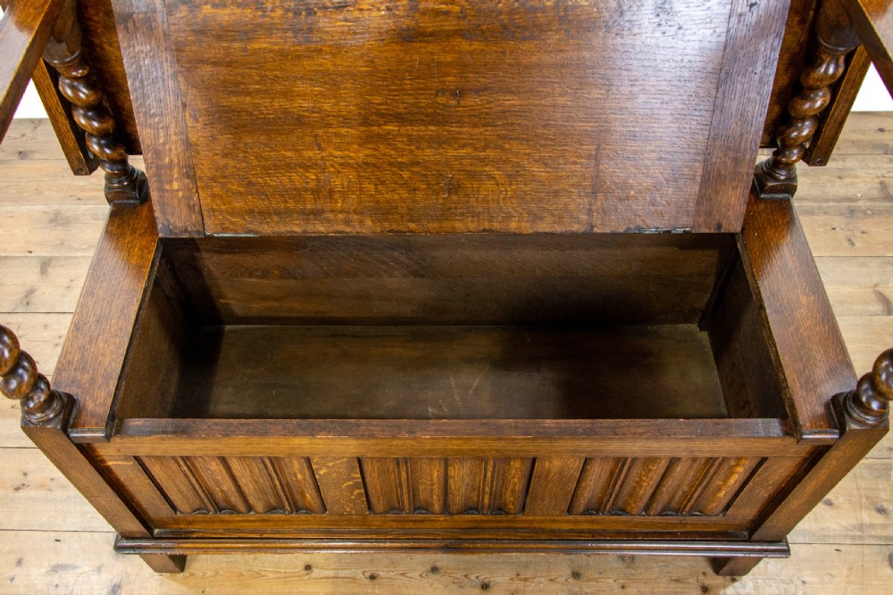 Early 20th Century Antique Oak Monks Bench View VI