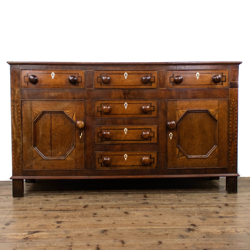 Antique Welsh Oak Dresser Base with Inlay 