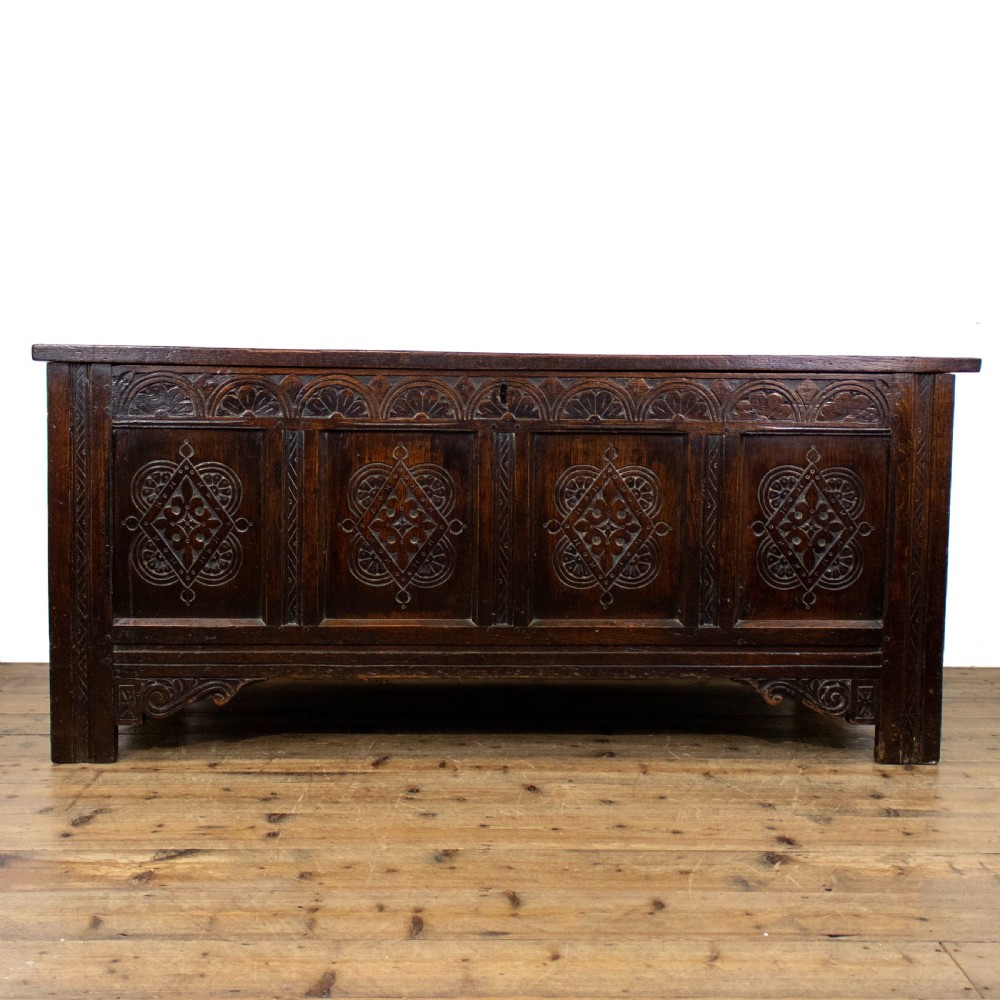 Large 18th Century Carved Oak Coffer 