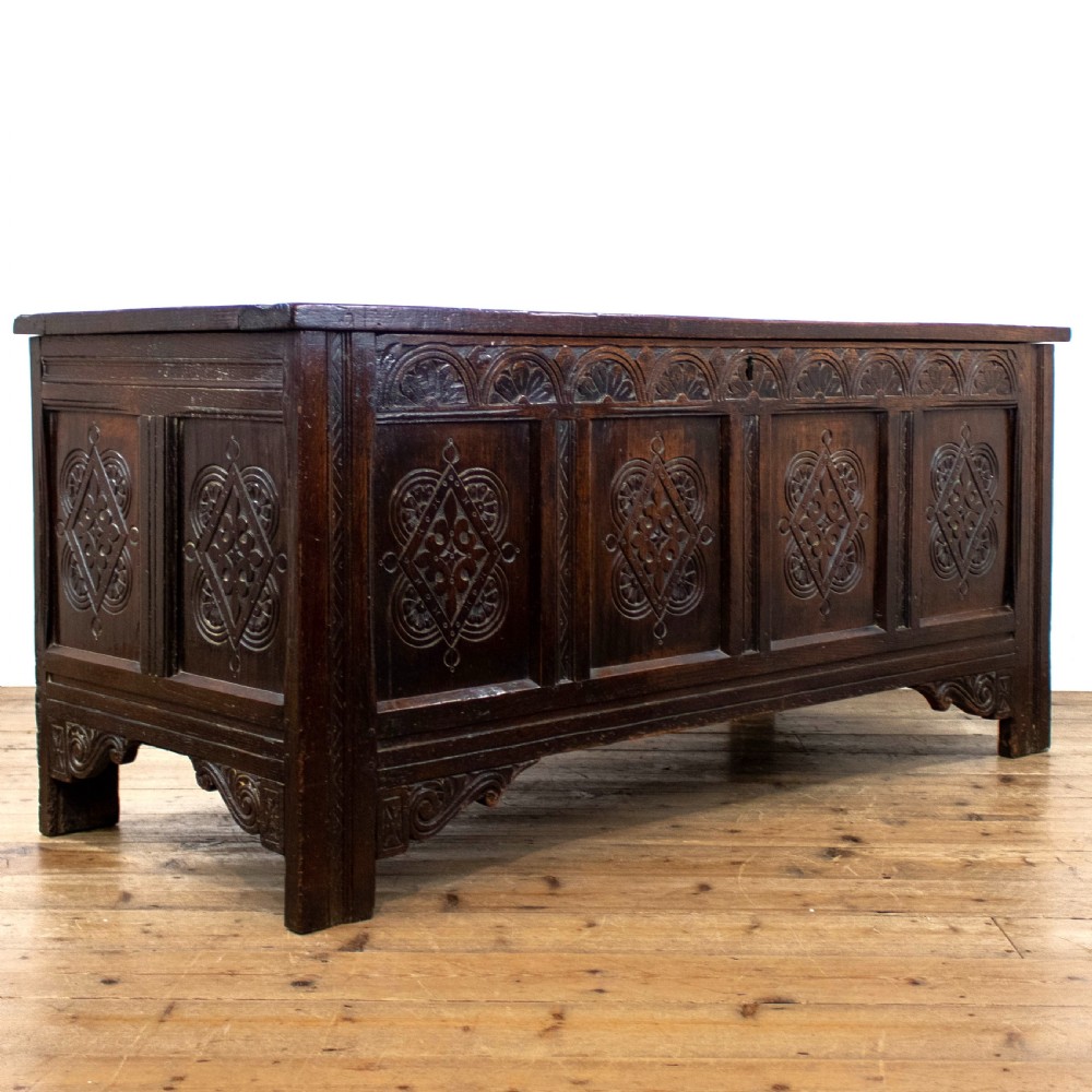 Large 18th Century Carved Oak Coffer  View III