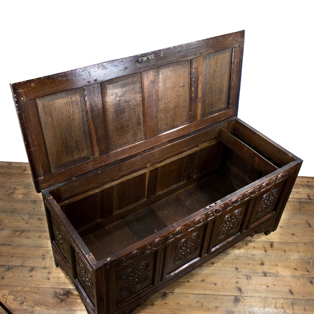 Large 18th Century Carved Oak Coffer  View VIII