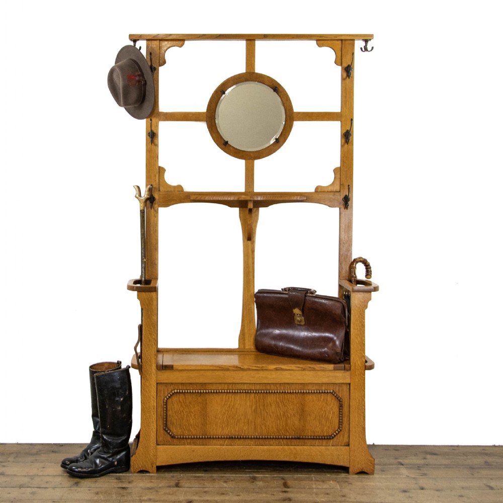 Antique Arts & Crafts Oak Hall Stand  View V