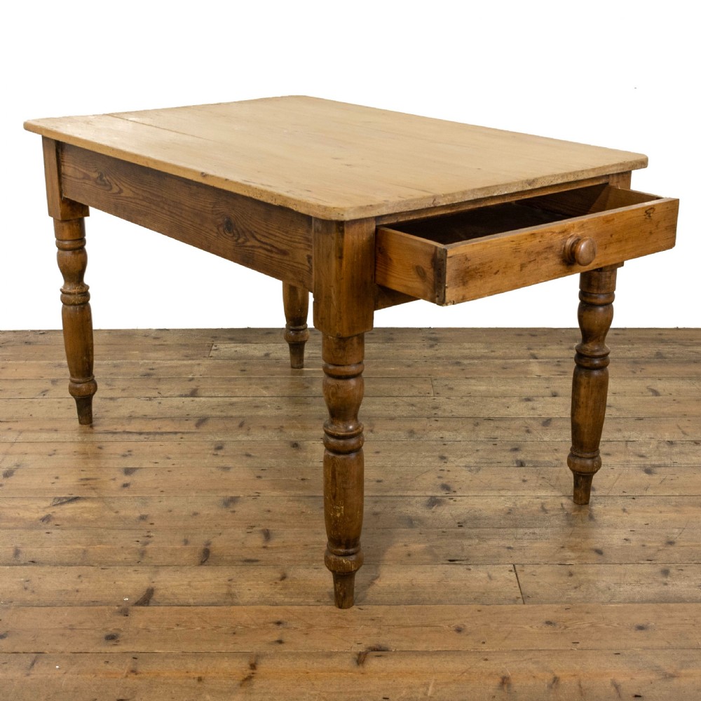 Antique Pine Farmhouse Kitchen Table with Drawer View III