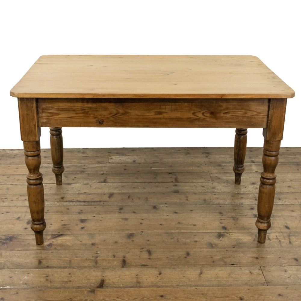 Antique Pine Farmhouse Kitchen Table with Drawer View VI