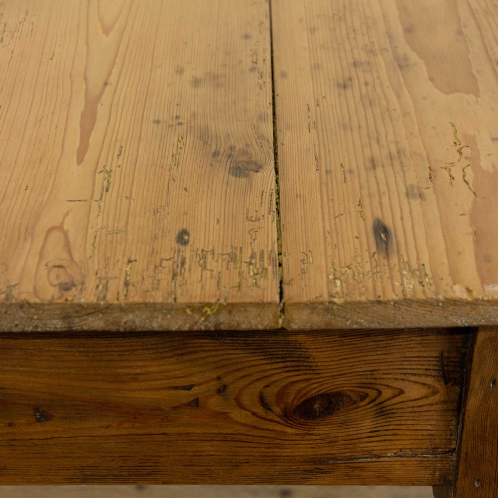 Antique Pine Farmhouse Kitchen Table with Drawer View VII