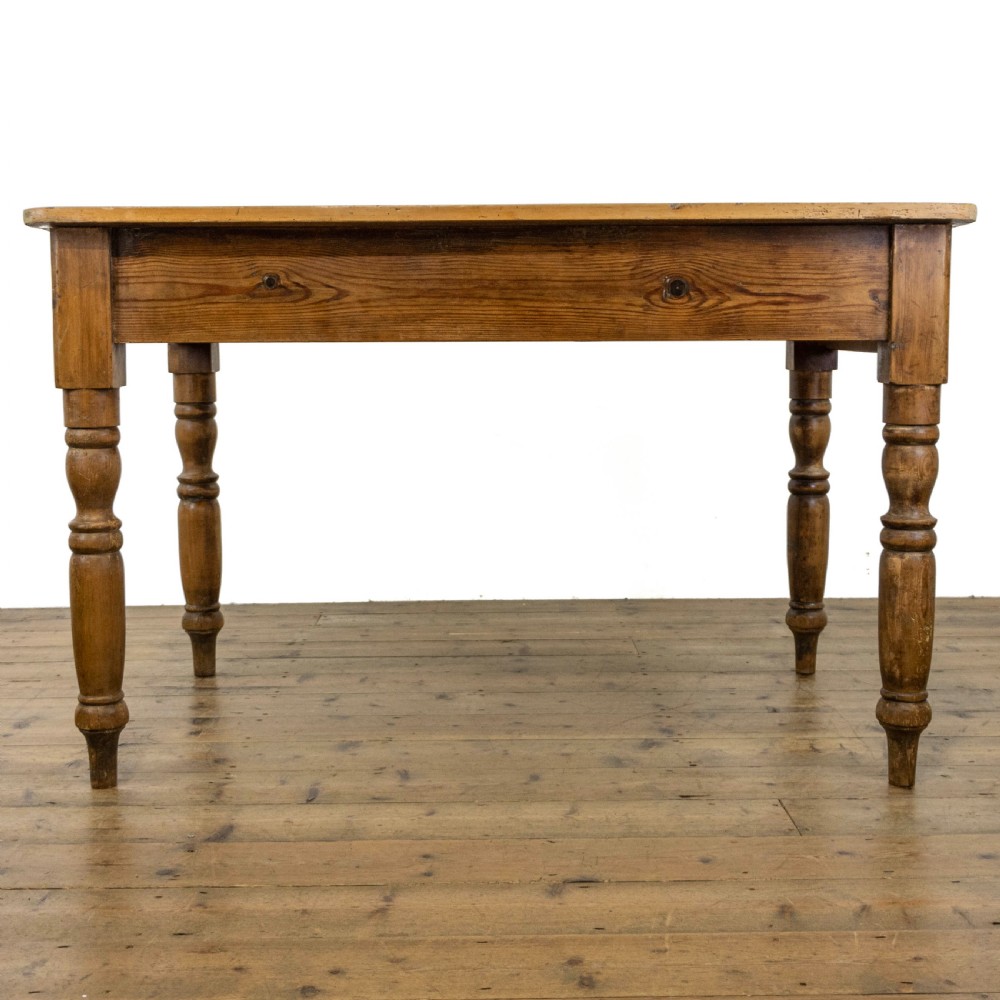Antique Pine Farmhouse Kitchen Table with Drawer View VIII