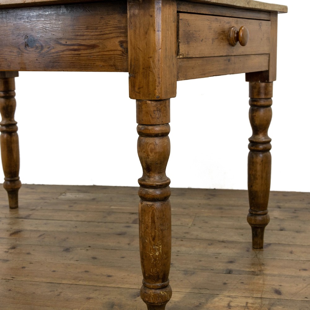 Antique Pine Farmhouse Kitchen Table with Drawer View IX