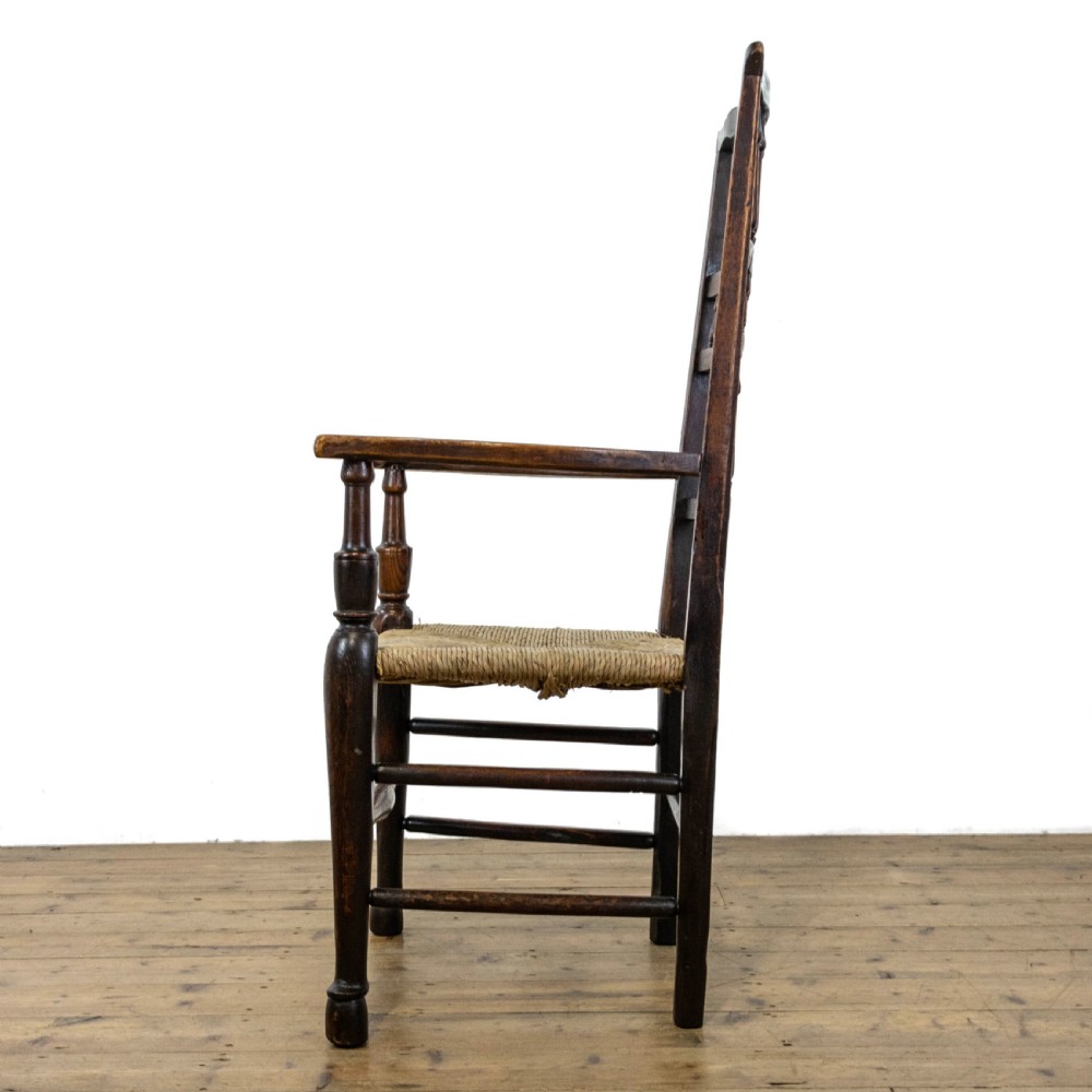 Antique Elm Elbow Chair with Rush Seat View VII