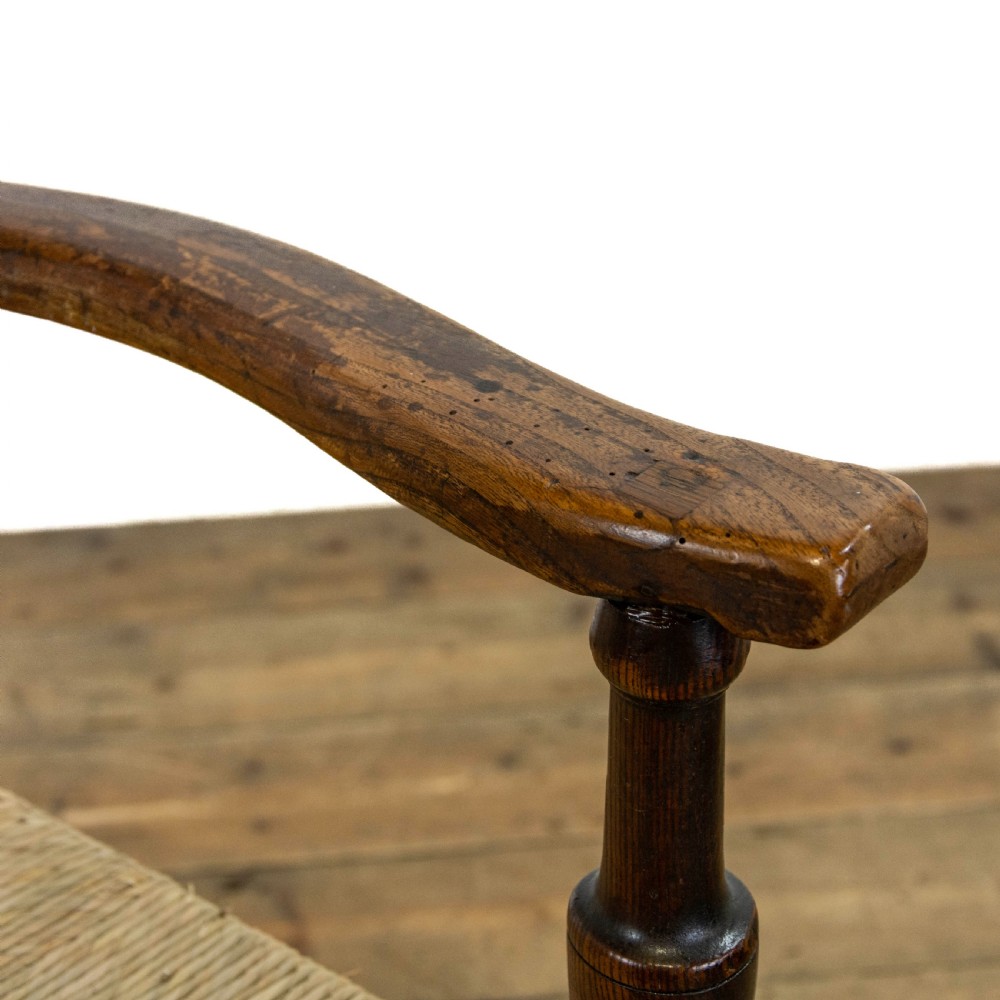 Antique Elm Elbow Chair with Rush Seat View VIII