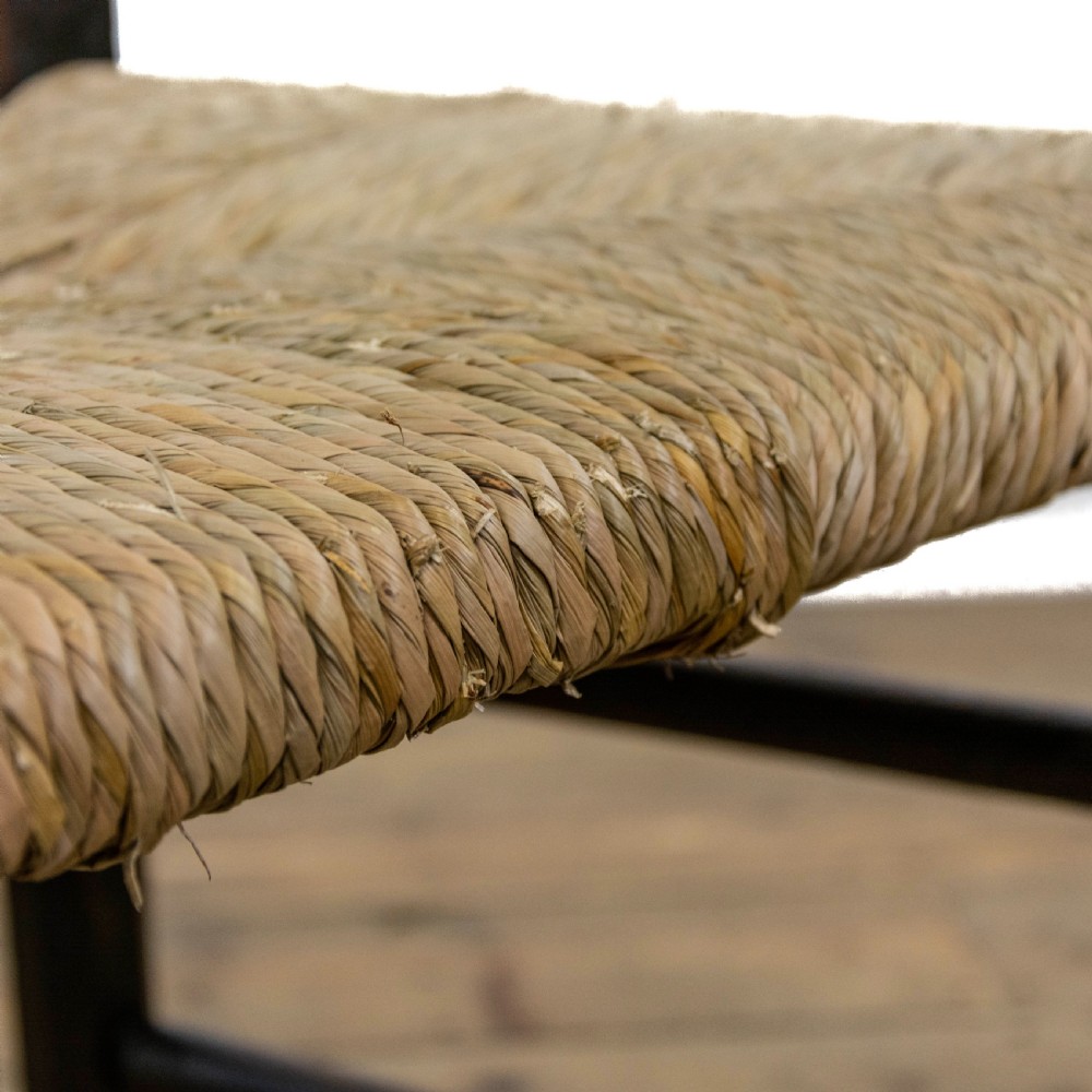 Antique Elm Elbow Chair with Rush Seat View IX