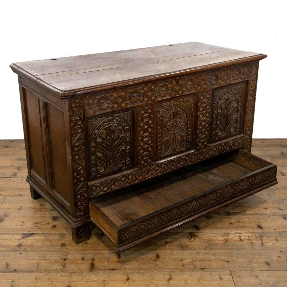 Antique Century Carved Oak Mule Chest 