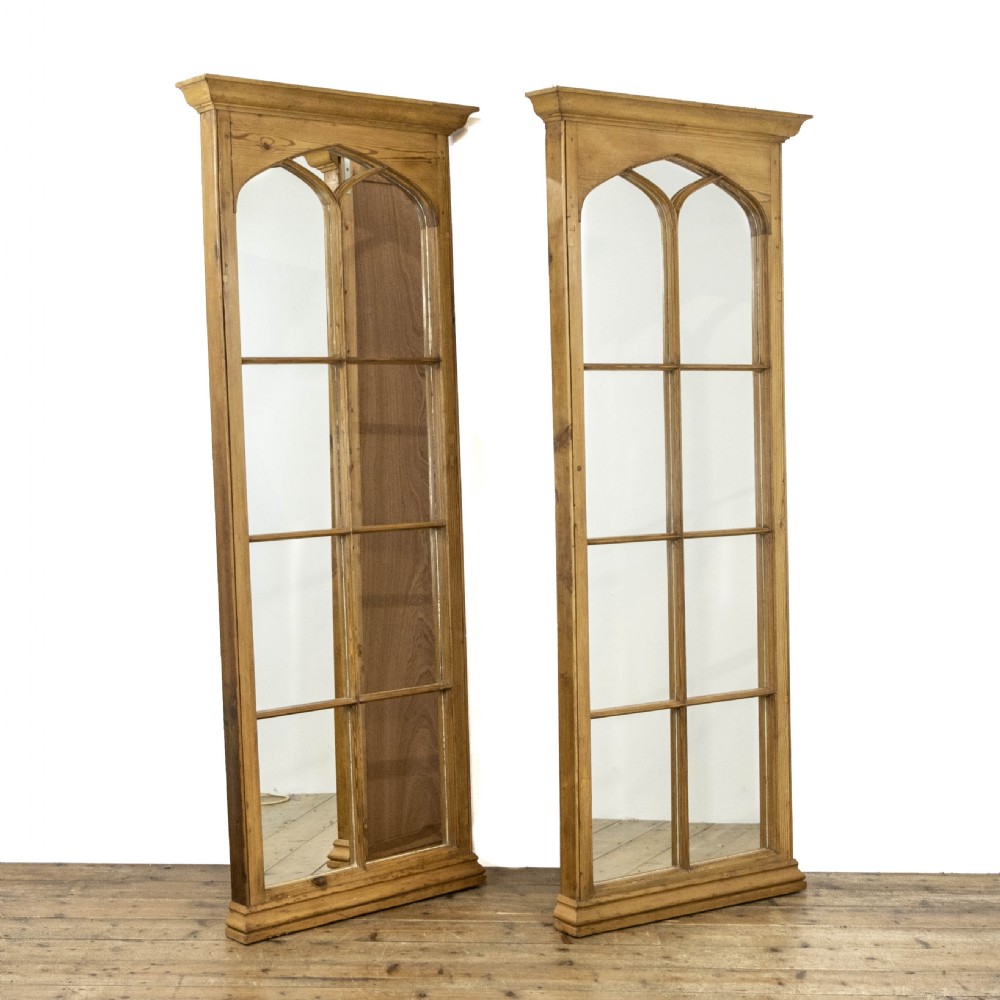 Pair of Decorative Pine Architectural Mirrors 