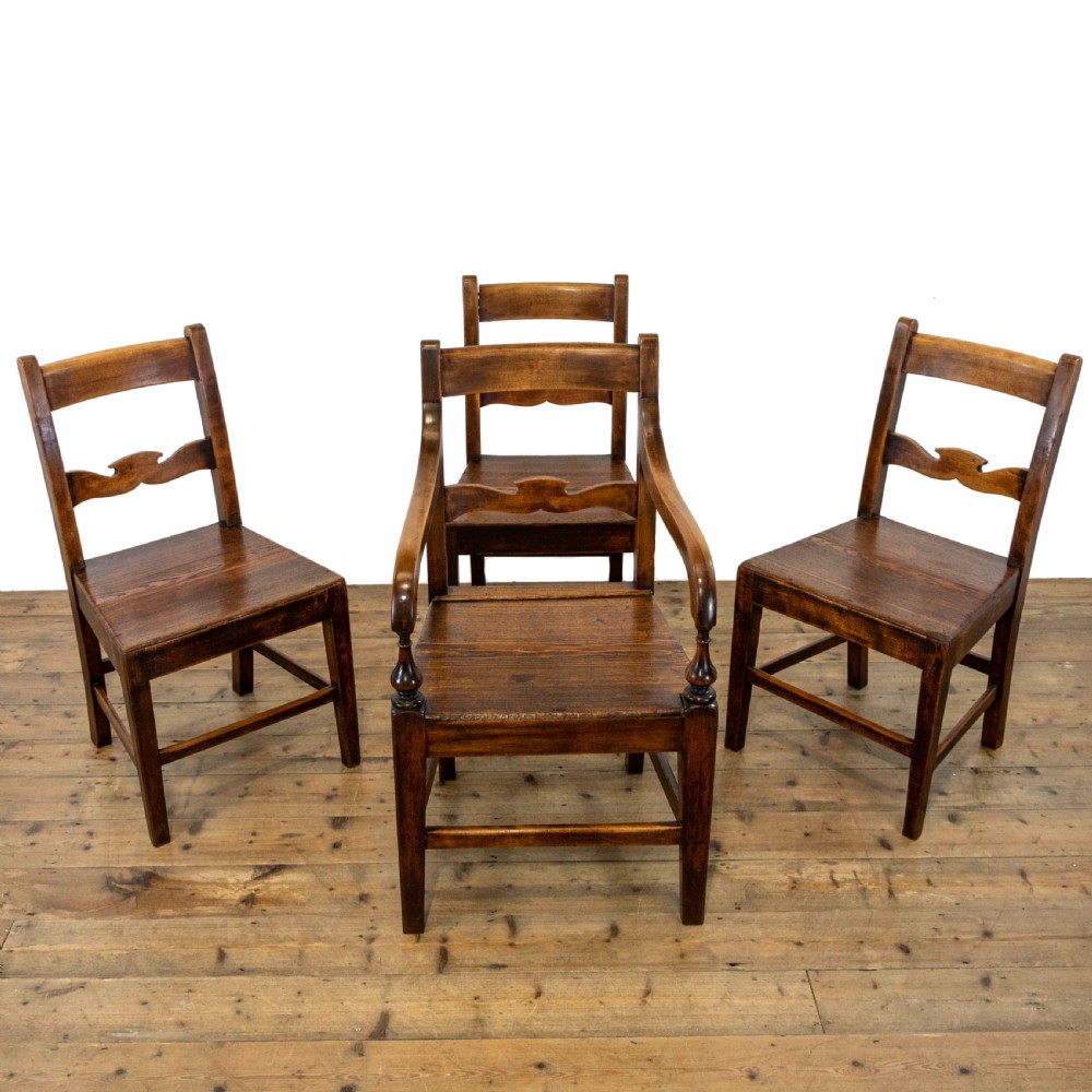 Set of Four Antique Ash Farmhouse Chairs 