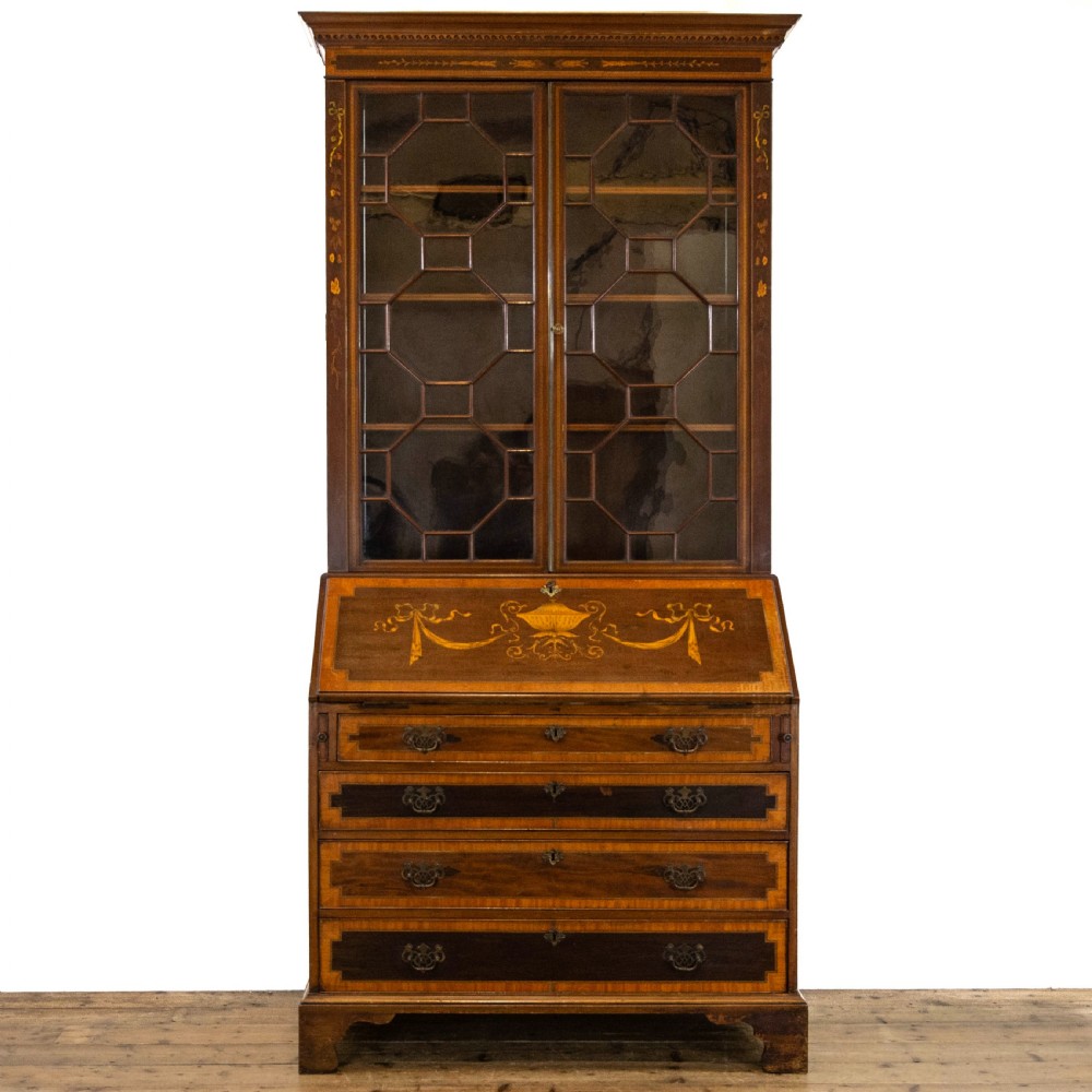 Edwardian Inlaid Mahogany Fall Front Bureau with Glazed Top