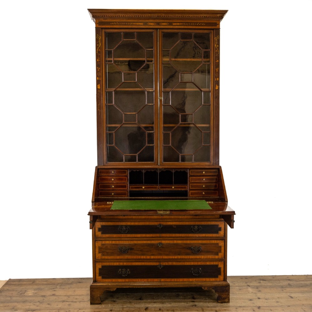 Edwardian Inlaid Mahogany Fall Front Bureau with Glazed Top View VI