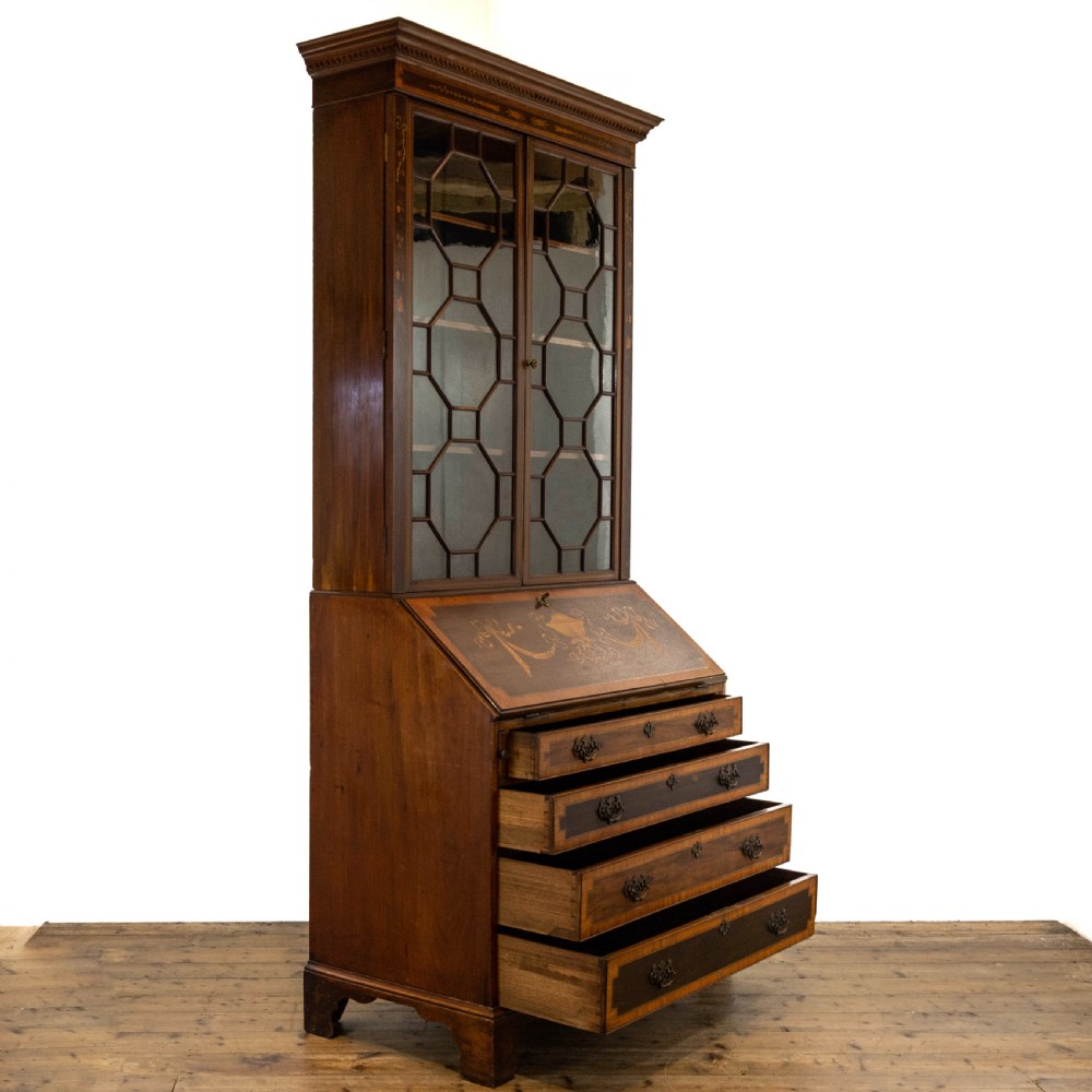 Edwardian Inlaid Mahogany Fall Front Bureau with Glazed Top View IX