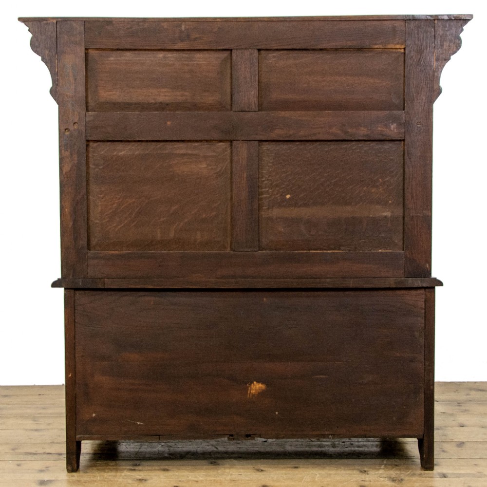 Small Antique Oak Settle with Carved Back View IX
