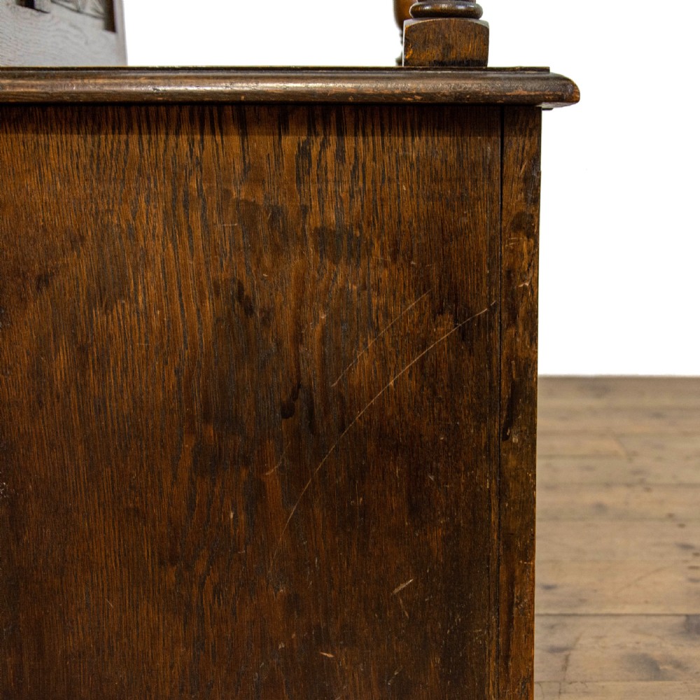 Small Antique Oak Settle with Carved Back View X