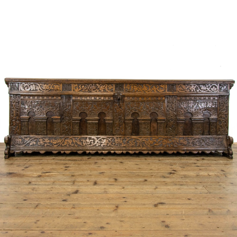Italian Antique Oak Marriage Chest View VII