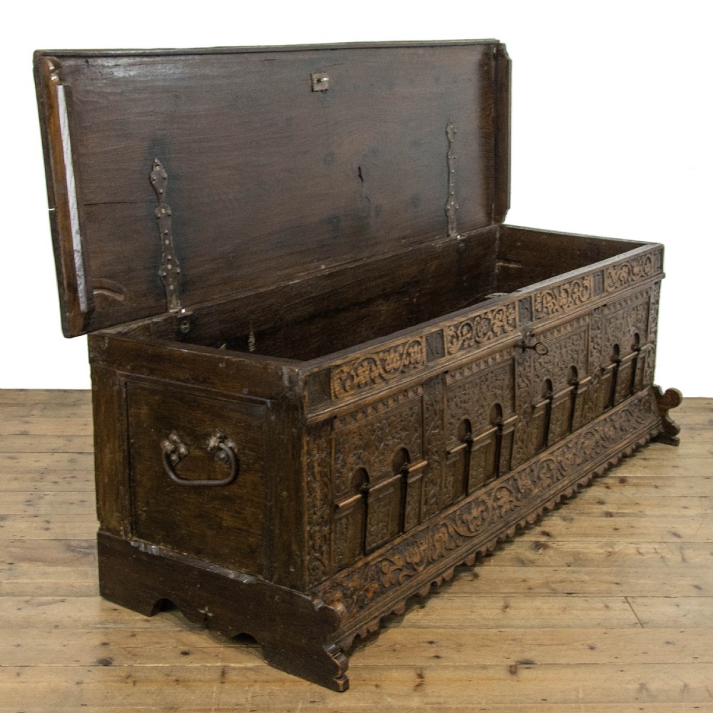 Italian Antique Oak Marriage Chest View XII